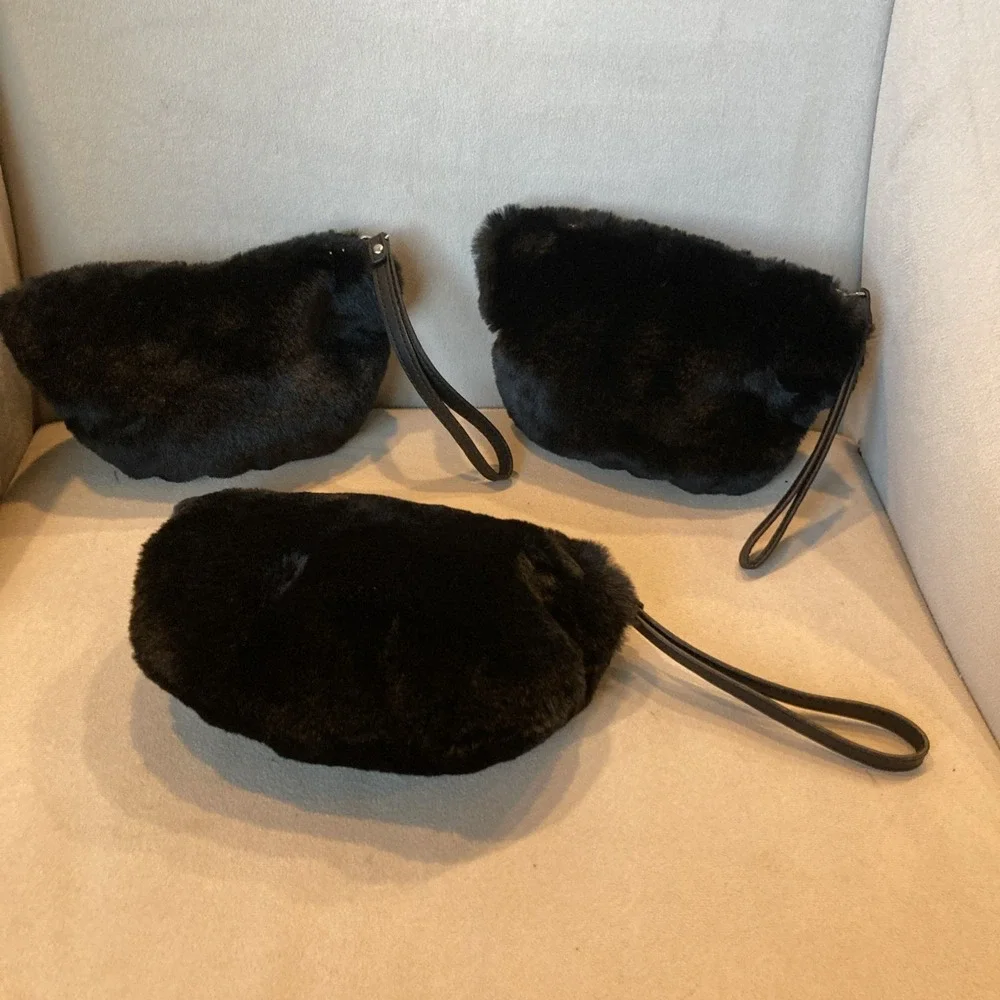 House of Harlow 1960 Faux Fur gloves And Wristlet Black -‎ Unused - Lot Of 3